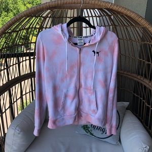 PINK TYE DYE ZIP UP HOODIE